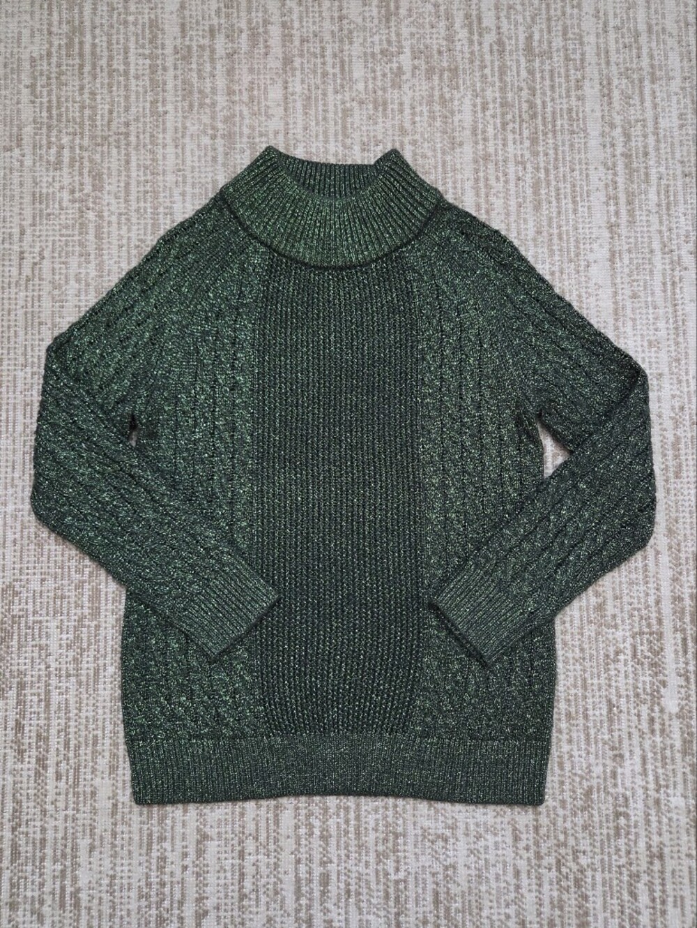 H&M Metallic Forest Green Cable Turtleneck Sweater